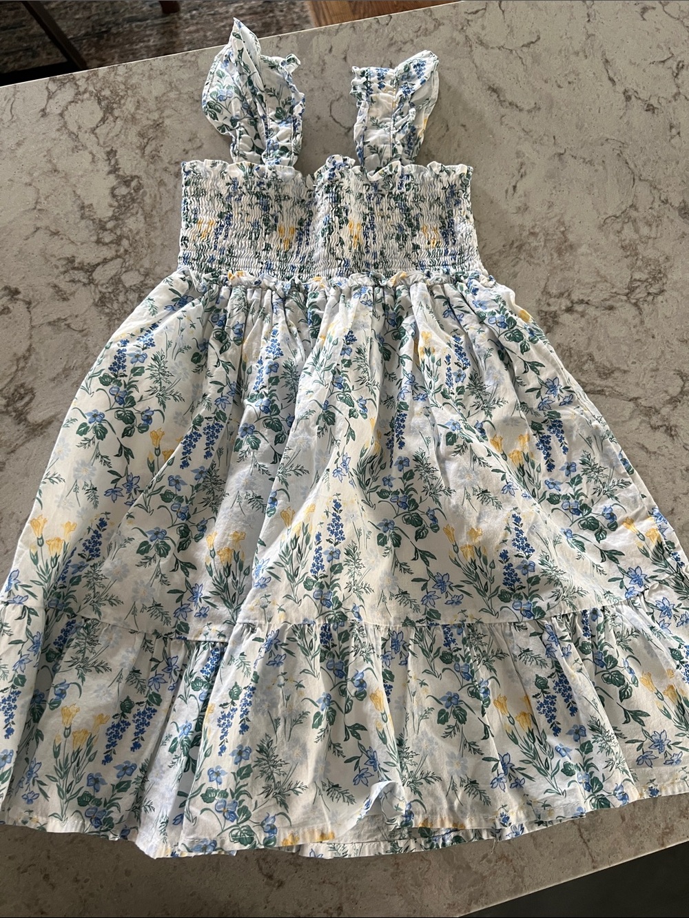 Janie and Jack Dress Smocked Floral Sundress - White with Blue & Yellow Flowers